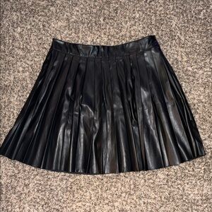 Faux Leather Black Pleated Skirt